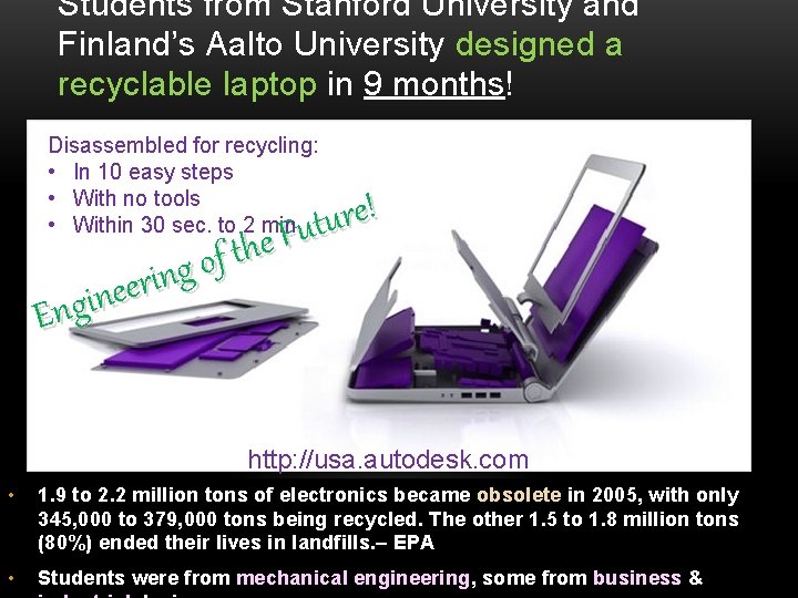 Students from Stanford University and Finland’s Aalto University designed a recyclable laptop in 9