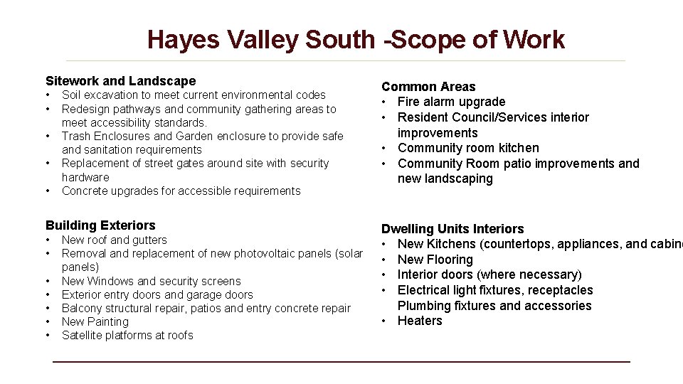 Hayes Valley South -Scope of Work Sitework and Landscape • • • Soil excavation