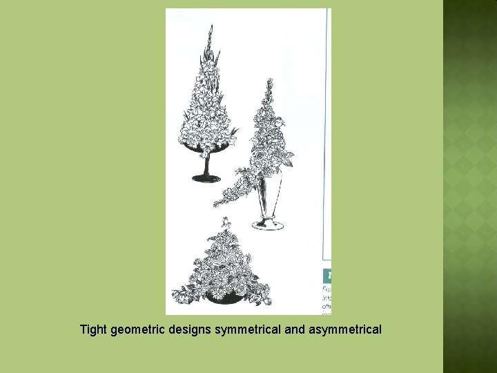 Tight geometric designs symmetrical and asymmetrical 