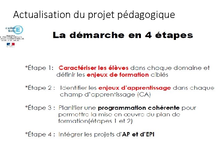 Actualisation du projet pédagogique ACCUEIL 26 AOUT 2014 