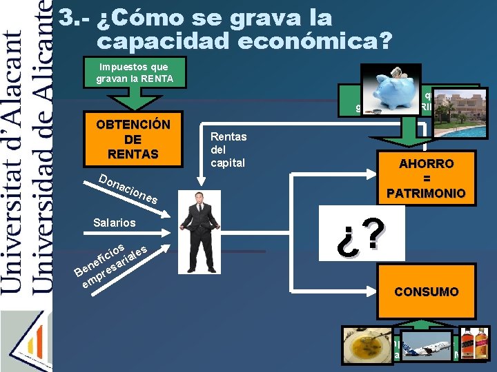 3. - ¿Cómo se grava la capacidad económica? Impuestos que gravan la RENTA Impuestos