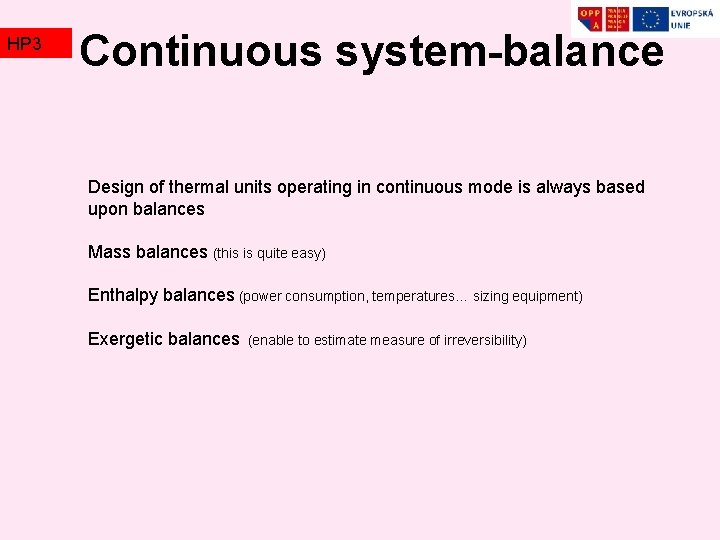 HP 3 TZ 2 Continuous system-balance Design of thermal units operating in continuous mode