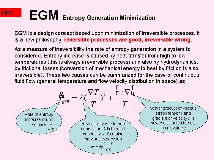 HP 3 TZ 2 EGM Entropy Generation Minimization EGM is a design concept based