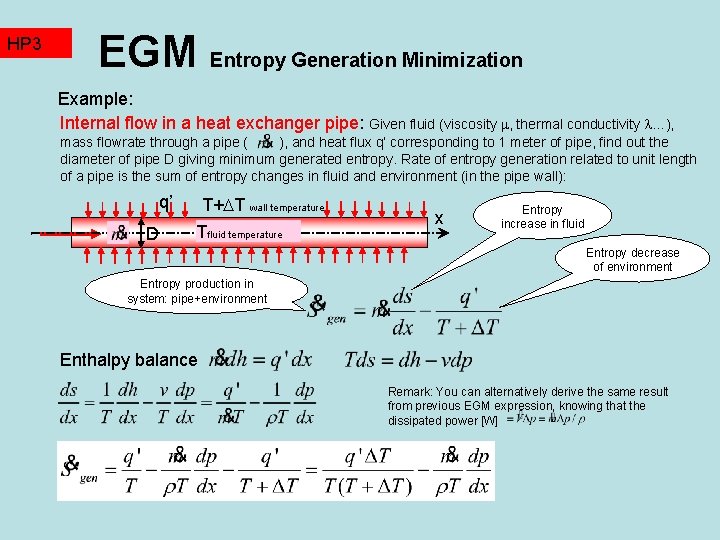 HP 3 TZ 2 EGM Entropy Generation Minimization Example: Internal flow in a heat