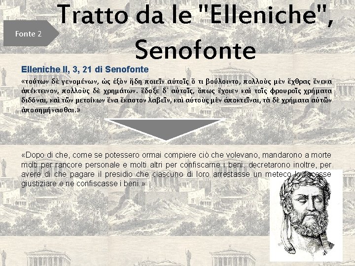 Fonte 2 Tratto da le "Elleniche", Senofonte Elleniche II, 3, 21 di Senofonte «τούτων