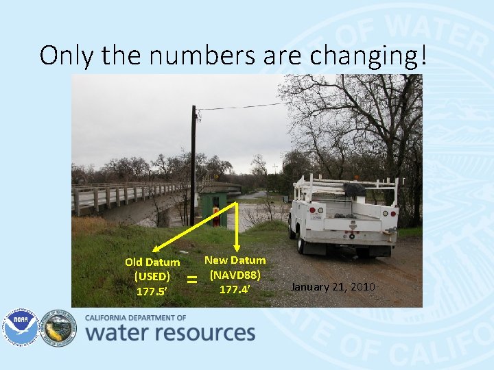 Only the numbers are changing! Old Datum (USED) 177. 5’ = New Datum (NAVD