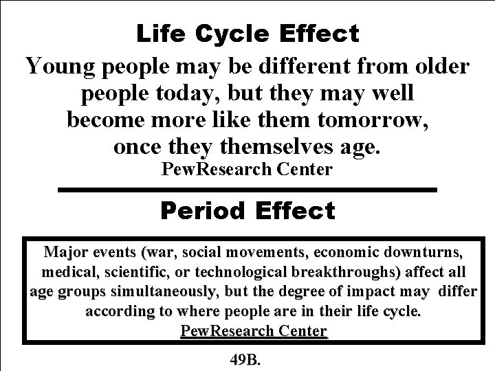 Life Cycle Effect Young people may be different from older people today, but they