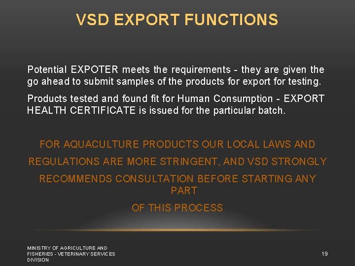 VSD EXPORT FUNCTIONS Potential EXPOTER meets the requirements - they are given the go