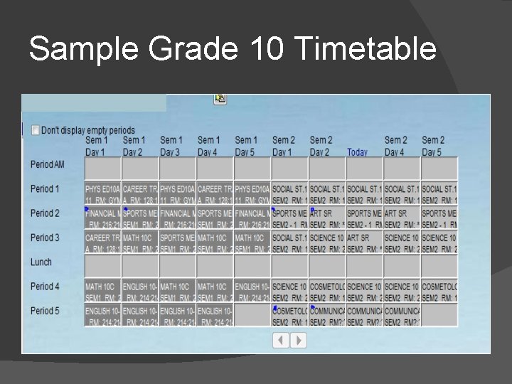 Sample Grade 10 Timetable 