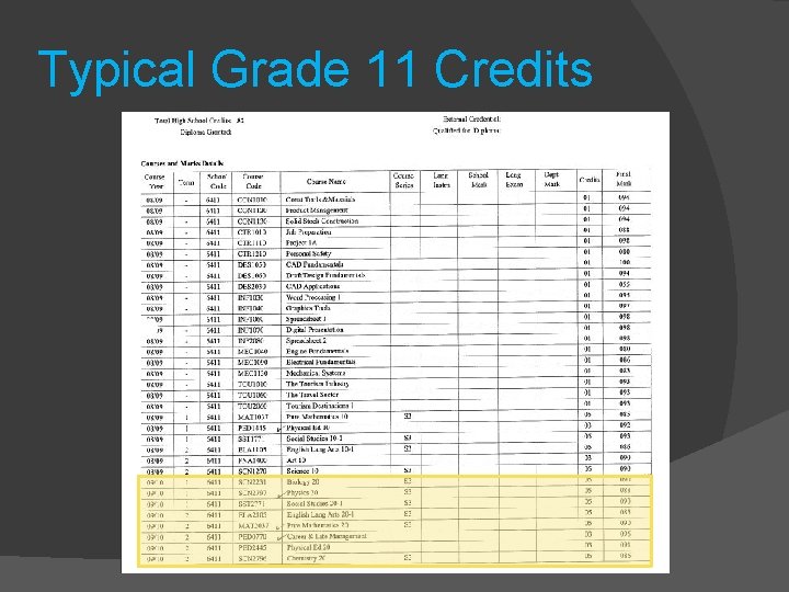 Typical Grade 11 Credits 