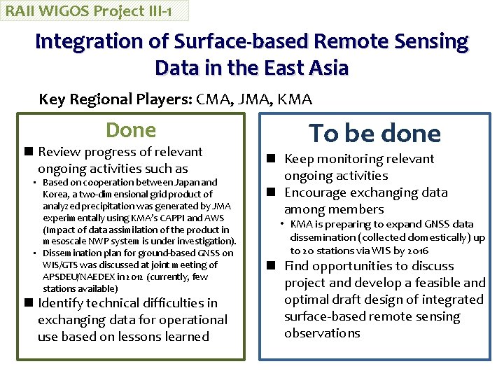 RAII WIGOS Project III-1 Integration of Surface-based Remote Sensing Data in the East Asia