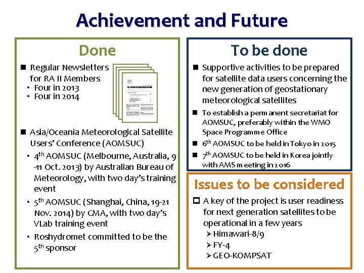 Achievement and Future Done n Regular Newsletters for RA II Members • Four in