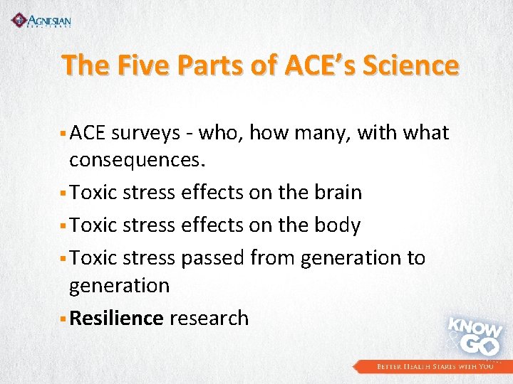 The Five Parts of ACE’s Science § ACE surveys - who, how many, with