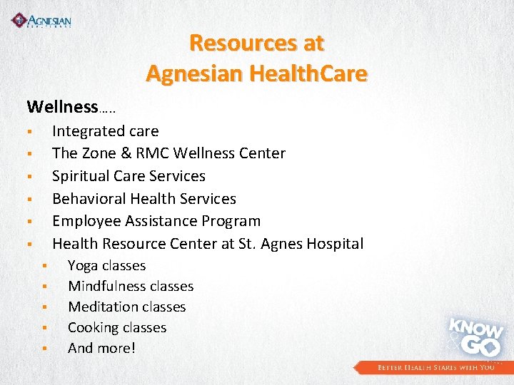 Resources at Agnesian Health. Care Wellness…. . Integrated care The Zone & RMC Wellness