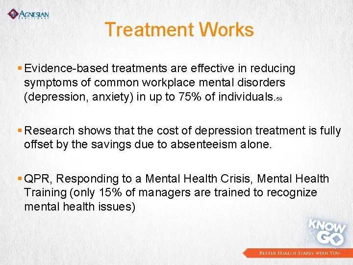 Treatment Works § Evidence-based treatments are effective in reducing symptoms of common workplace mental