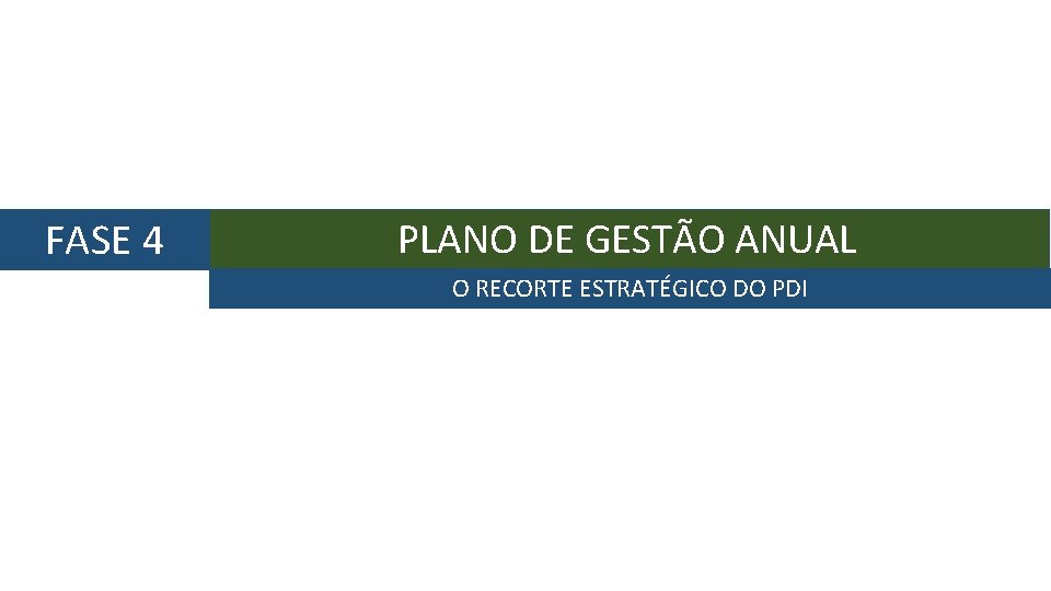 FASE 4 PLANO DE GESTÃO ANUAL O RECORTE ESTRATÉGICO DO PDI 