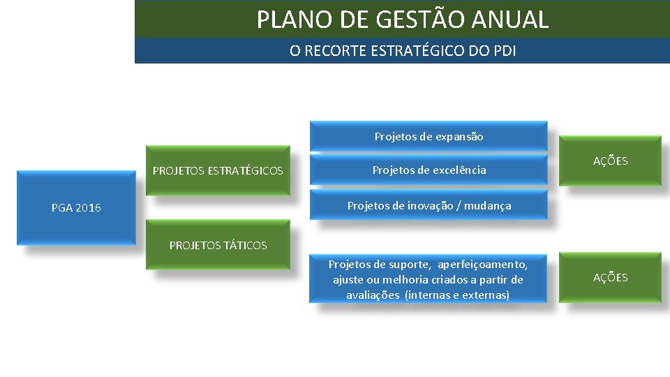 PLANO DE GESTÃO ANUAL O RECORTE ESTRATÉGICO DO PDI Projetos de expansão PROJETOS ESTRATÉGICOS