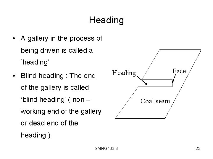 Heading • A gallery in the process of being driven is called a ‘heading’
