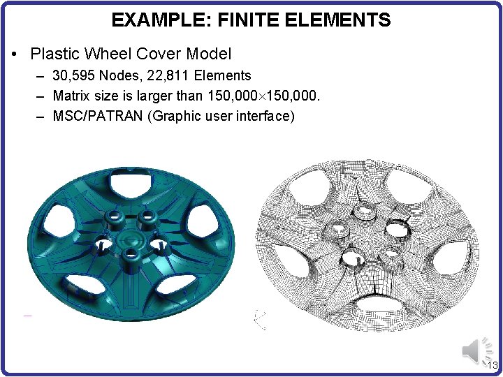 EXAMPLE: FINITE ELEMENTS • Plastic Wheel Cover Model – 30, 595 Nodes, 22, 811