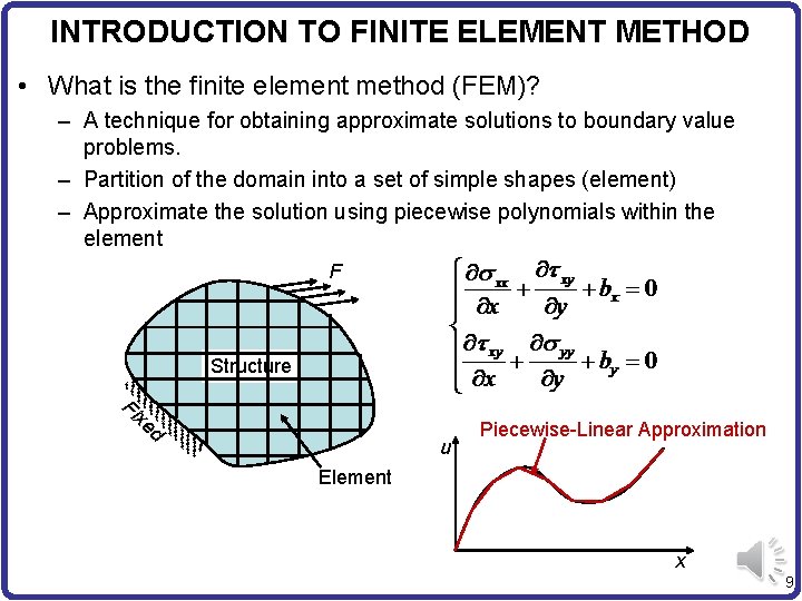 INTRODUCTION TO FINITE ELEMENT METHOD • What is the finite element method (FEM)? –