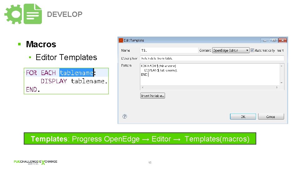 DEVELOP § Macros • Editor Templates: Progress Open. Edge → Editor → Templates(macros) 15