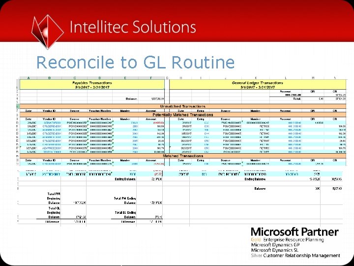 Reconcile to GL Routine 