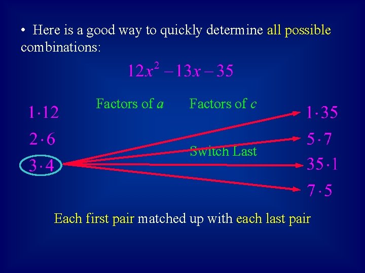  • Here is a good way to quickly determine all possible combinations: Factors