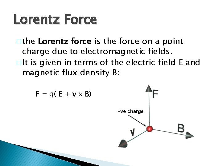 Lorentz Force � the Lorentz force is the force on a point charge due Lorentz Force � the Lorentz force is the force on a point charge due