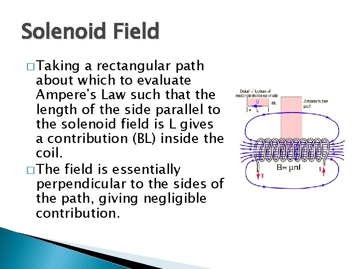 Solenoid Field � Taking a rectangular path about which to evaluate Ampere's Law such Solenoid Field � Taking a rectangular path about which to evaluate Ampere's Law such