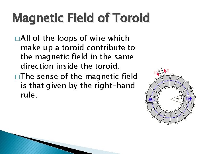 Magnetic Field of Toroid � All of the loops of wire which make up Magnetic Field of Toroid � All of the loops of wire which make up