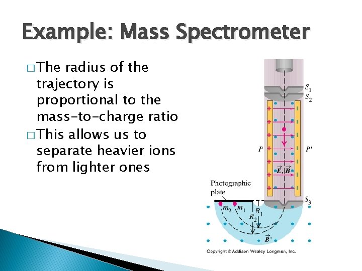 Example: Mass Spectrometer � The radius of the trajectory is proportional to the mass-to-charge Example: Mass Spectrometer � The radius of the trajectory is proportional to the mass-to-charge