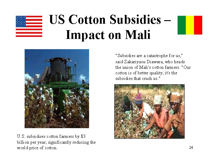 US Cotton Subsidies – Impact on Mali "Subsidies are a catastrophe for us, "