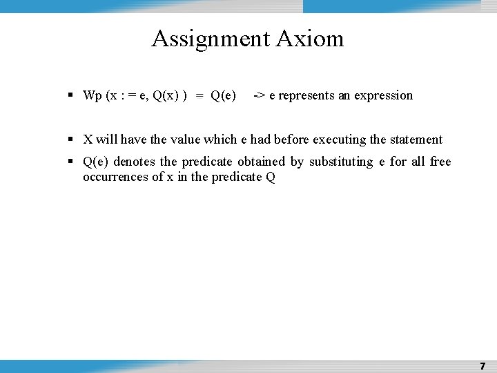 Design and Analysis of Algorithms Assignment Axiom Wp (x : = e, Q(x) )