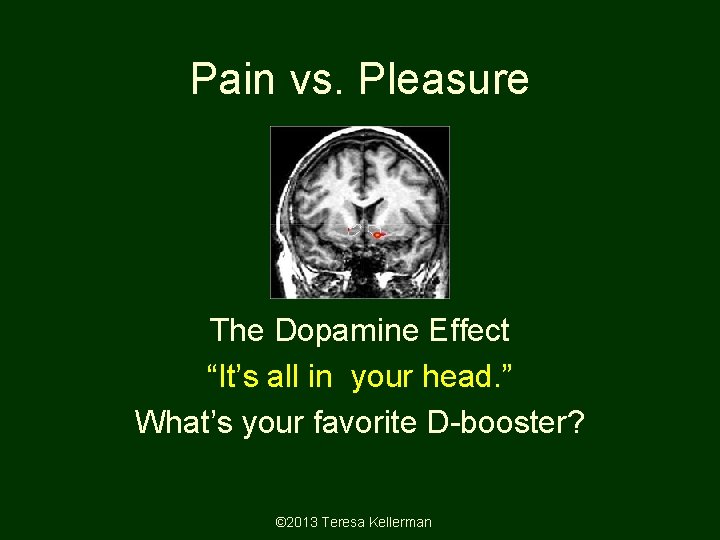 Pain vs. Pleasure The Dopamine Effect “It’s all in your head. ” What’s your