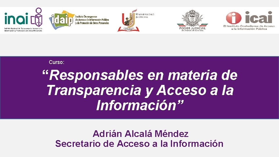 Curso: “Responsables en materia de Transparencia y Acceso a la Información” Adrián Alcalá Méndez