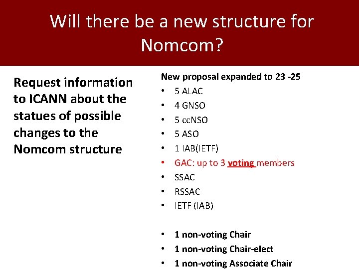 Will there be a new structure for Nomcom? Request information to ICANN about the