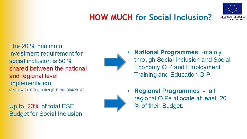HOW MUCH for Social Inclusion? The 20 % minimum investment requirement for social inclusion
