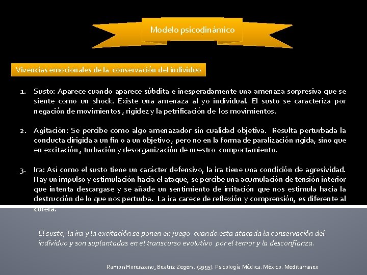 Modelo psicodinámico Vivencias emocionales de la conservación del individuo 1. Susto: Aparece cuando aparece