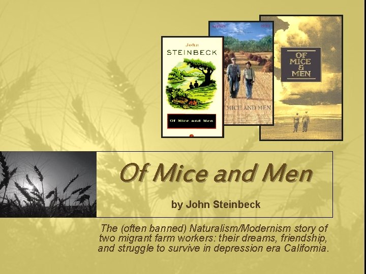 Of Mice and Men by John Steinbeck The (often banned) Naturalism/Modernism story of two