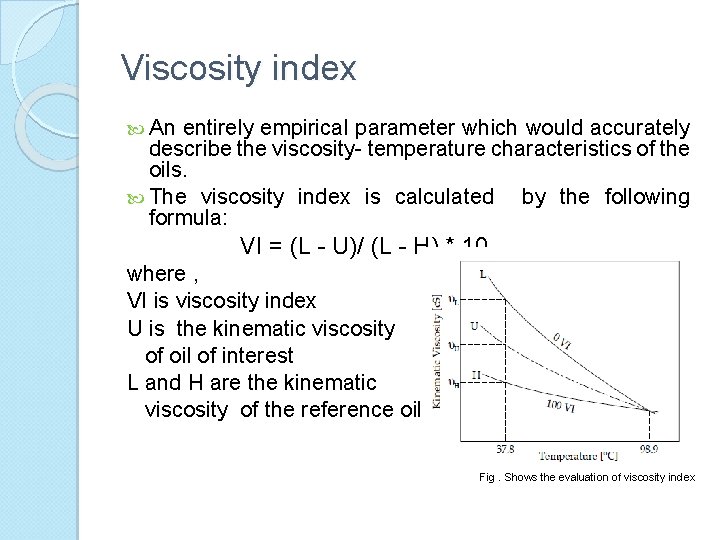 Viscosity index An entirely empirical parameter which would accurately describe the viscosity- temperature characteristics