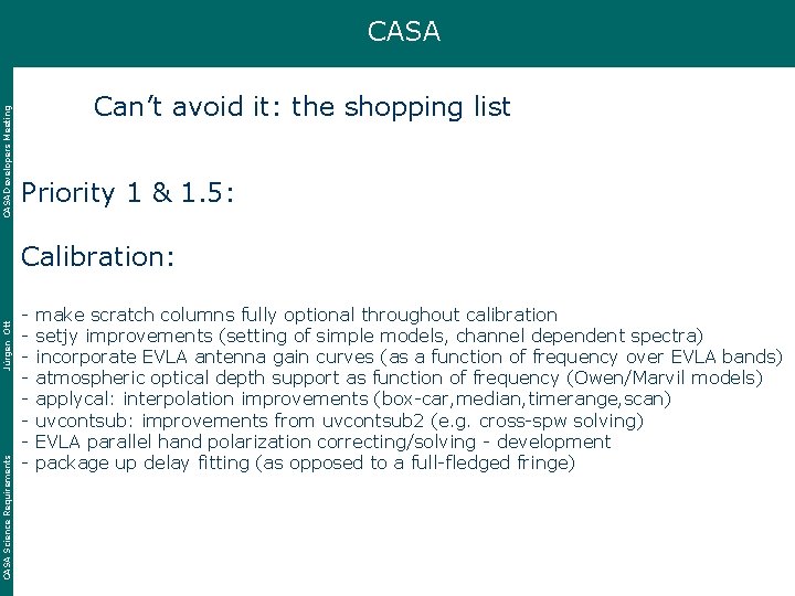 CASA Developers Meeting CASA Can’t avoid it: the shopping list Priority 1 & 1.