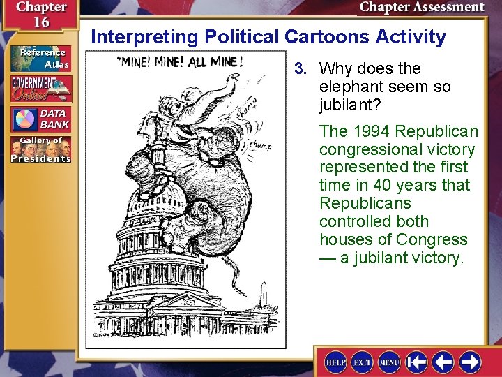 Interpreting Political Cartoons Activity 3. Why does the elephant seem so jubilant? The 1994