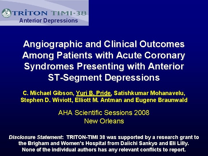 Anterior Depressions Angiographic and Clinical Outcomes Among Patients with Acute Coronary Syndromes Presenting with
