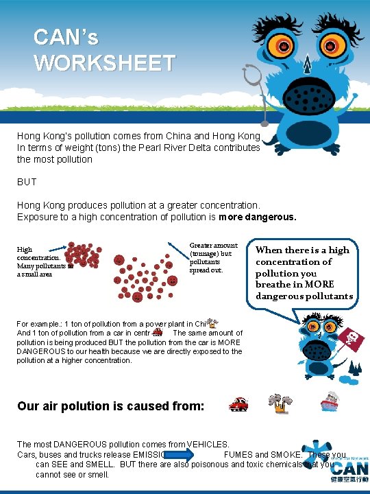 CAN’s WORKSHEET Hong Kong’s pollution comes from China and Hong Kong In terms of