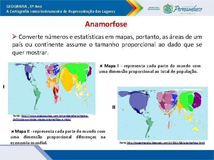 GEOGRAFIA , 6º Ano A Cartografia como Instrumento de Representação dos Lugares Anamorfose Ø