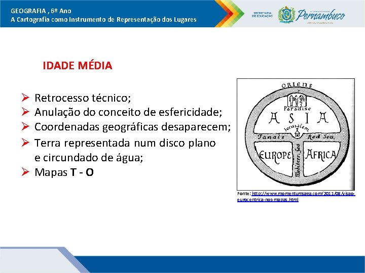 GEOGRAFIA , 6º Ano A Cartografia como Instrumento de Representação dos Lugares IDADE MÉDIA