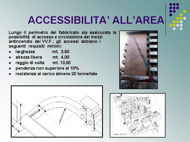 ACCESSIBILITA’ ALL’AREA Lungo il perimetro del fabbricato sia assicurata la possibilità di accesso e