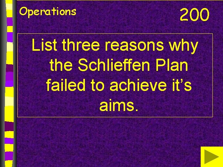 Operations 200 List three reasons why the Schlieffen Plan failed to achieve it’s aims.