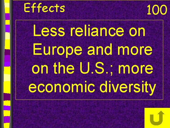 Effects 100 Less reliance on Europe and more on the U. S. ; more