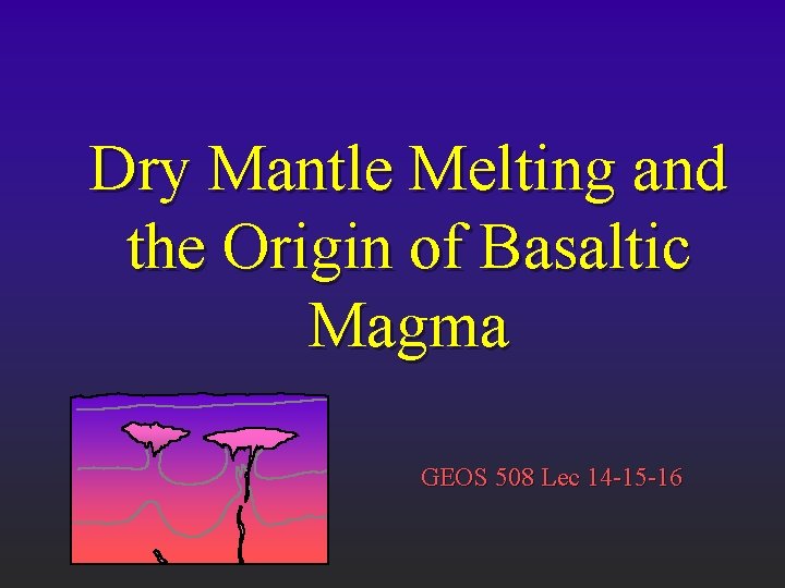 Dry Mantle Melting and the Origin of Basaltic Magma GEOS 508 Lec 14 -15